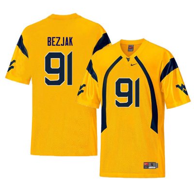 Men's West Virginia Mountaineers NCAA #91 Matt Bezjak Yellow Authentic Nike Throwback Stitched College Football Jersey LT15E37WC